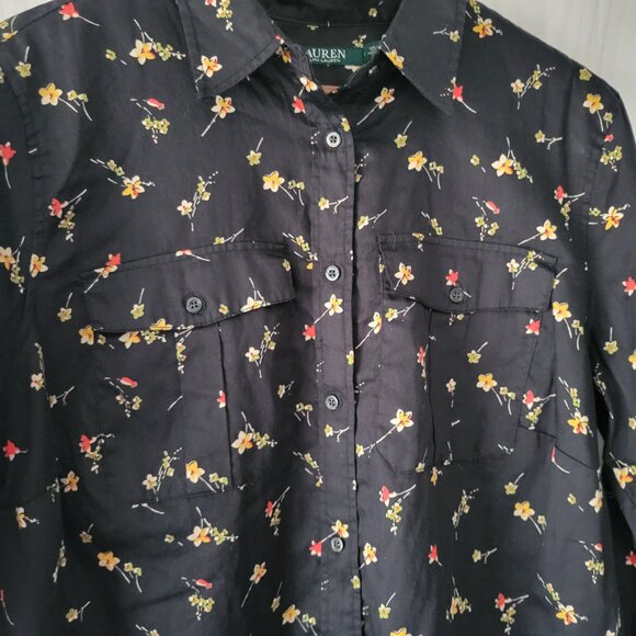 Lauren Ralph Lauren Black Floral Print Blouse, 100% Cotton, Women’s 1X, Floral - Picture 2 of 9